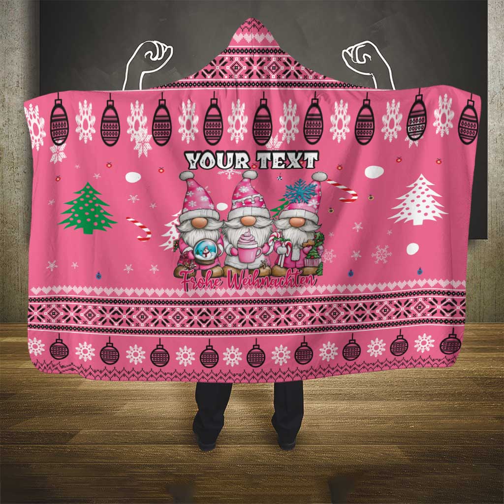 Personalised Germany Christmas Hooded Blanket Cute Pink Gnome Frohe Weihnachten