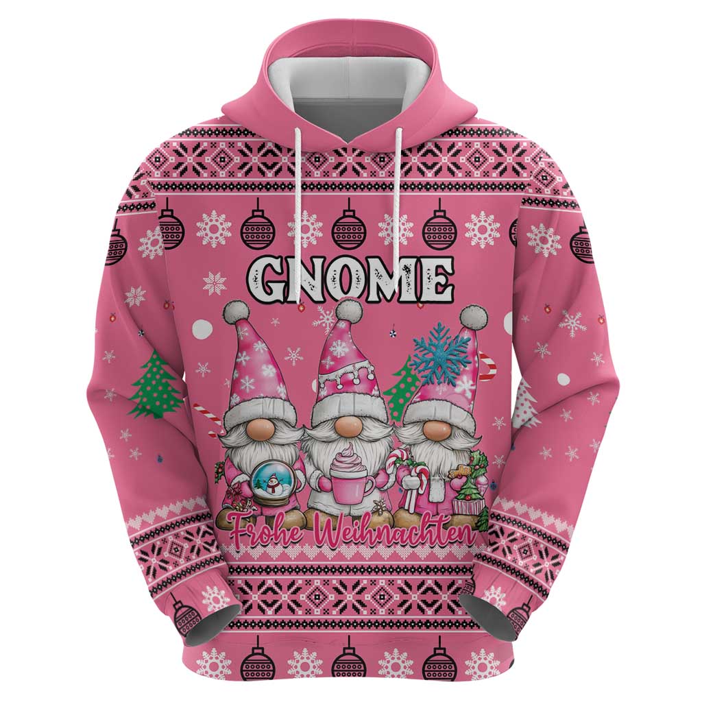 Personalised Germany Christmas Hoodie Cute Pink Gnome Frohe Weihnachten - Wonder Print Shop