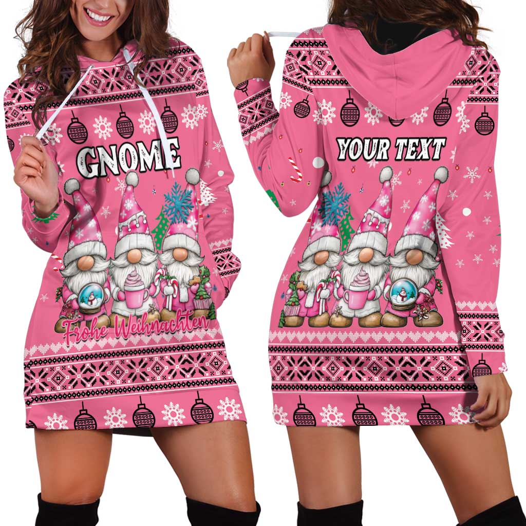 Personalised Germany Christmas Hoodie Dress Cute Pink Gnome Frohe Weihnachten - Wonder Print Shop