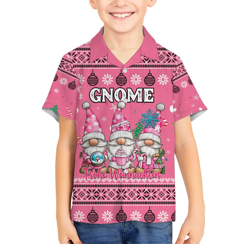 Personalised Germany Christmas Kid Hawaiian Shirt Cute Pink Gnome Frohe Weihnachten - Wonder Print Shop