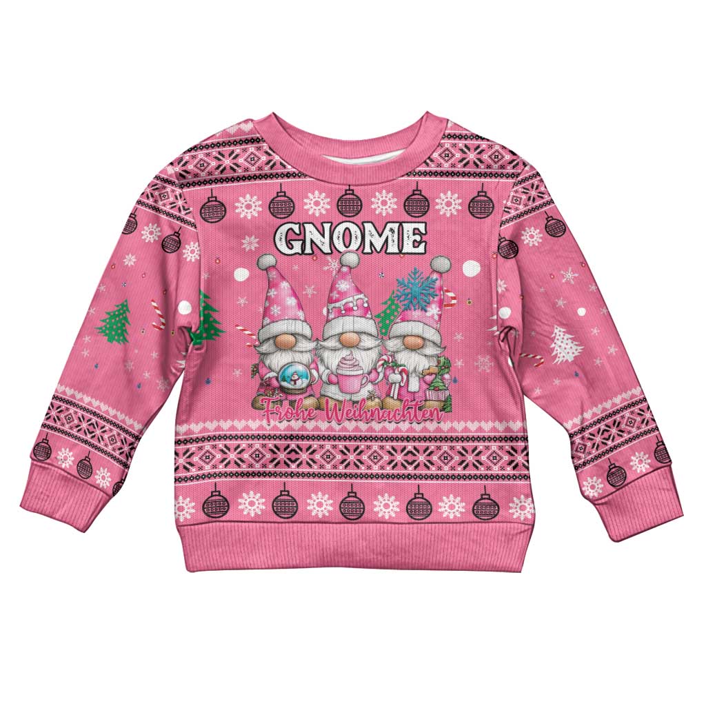 Personalised Germany Christmas Kid Ugly Christmas Sweater Cute Pink Gnome Frohe Weihnachten - Wonder Print Shop