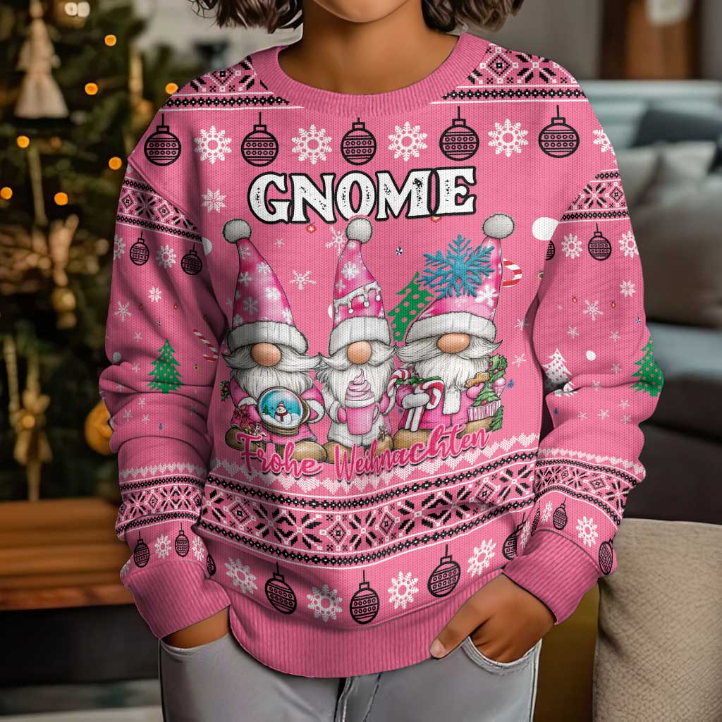 Personalised Germany Christmas Kid Ugly Christmas Sweater Cute Pink Gnome Frohe Weihnachten - Wonder Print Shop