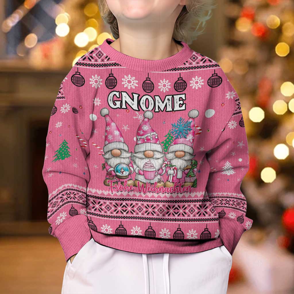 Personalised Germany Christmas Kid Ugly Christmas Sweater Cute Pink Gnome Frohe Weihnachten - Wonder Print Shop