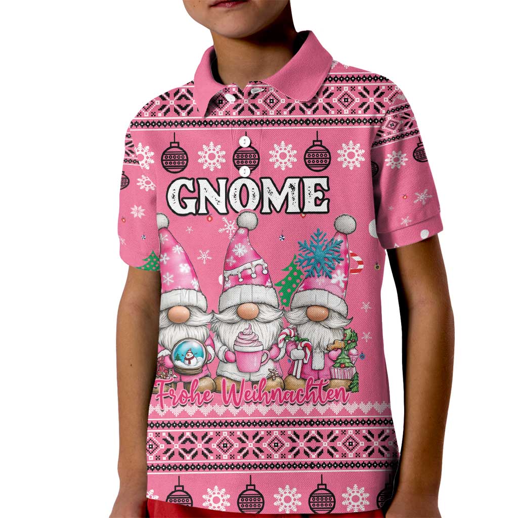 Personalised Germany Christmas Kid Polo Shirt Cute Pink Gnome Frohe Weihnachten - Wonder Print Shop