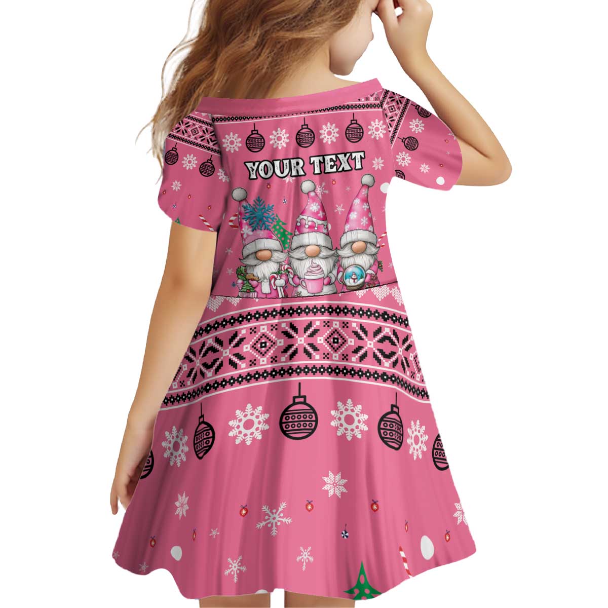 Personalised Germany Christmas Kid Short Sleeve Dress Cute Pink Gnome Frohe Weihnachten - Wonder Print Shop