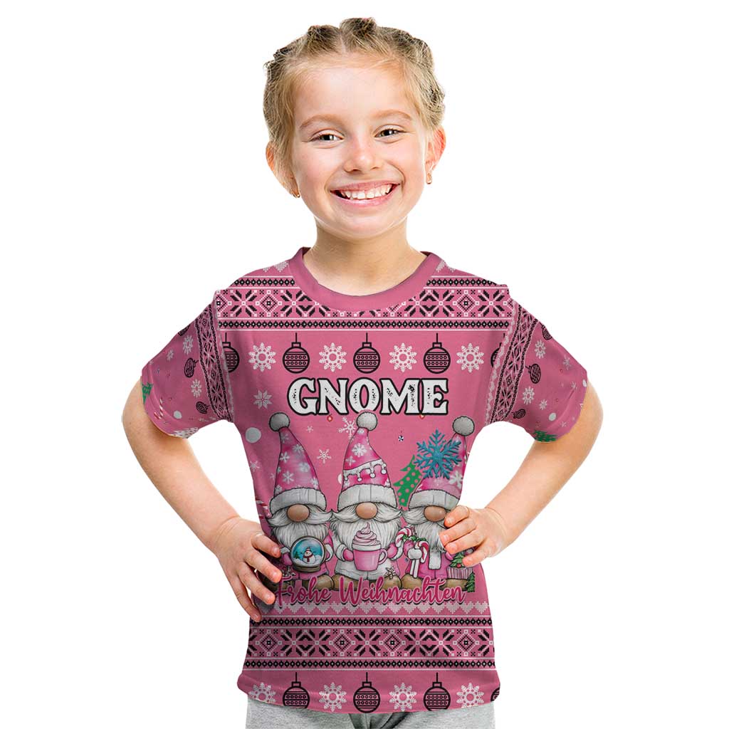 Personalised Germany Christmas Kid T Shirt Cute Pink Gnome Frohe Weihnachten - Wonder Print Shop