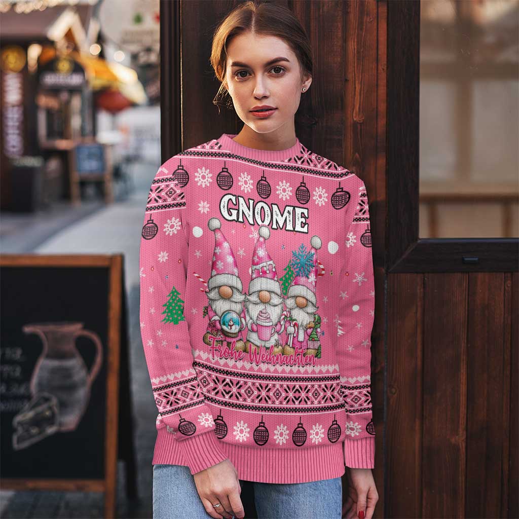Personalised Germany Christmas Ugly Christmas Sweater Cute Pink Gnome Frohe Weihnachten - Wonder Print Shop