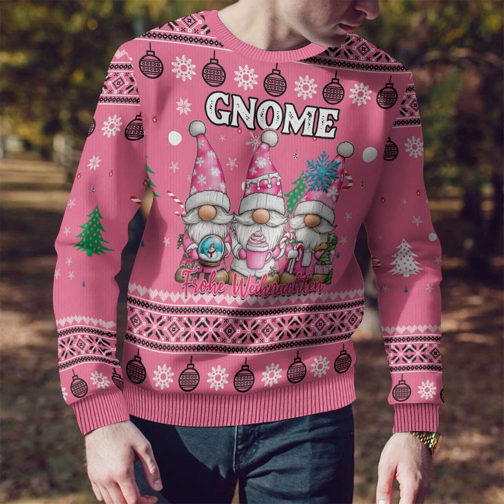 Personalised Germany Christmas Ugly Christmas Sweater Cute Pink Gnome Frohe Weihnachten - Wonder Print Shop