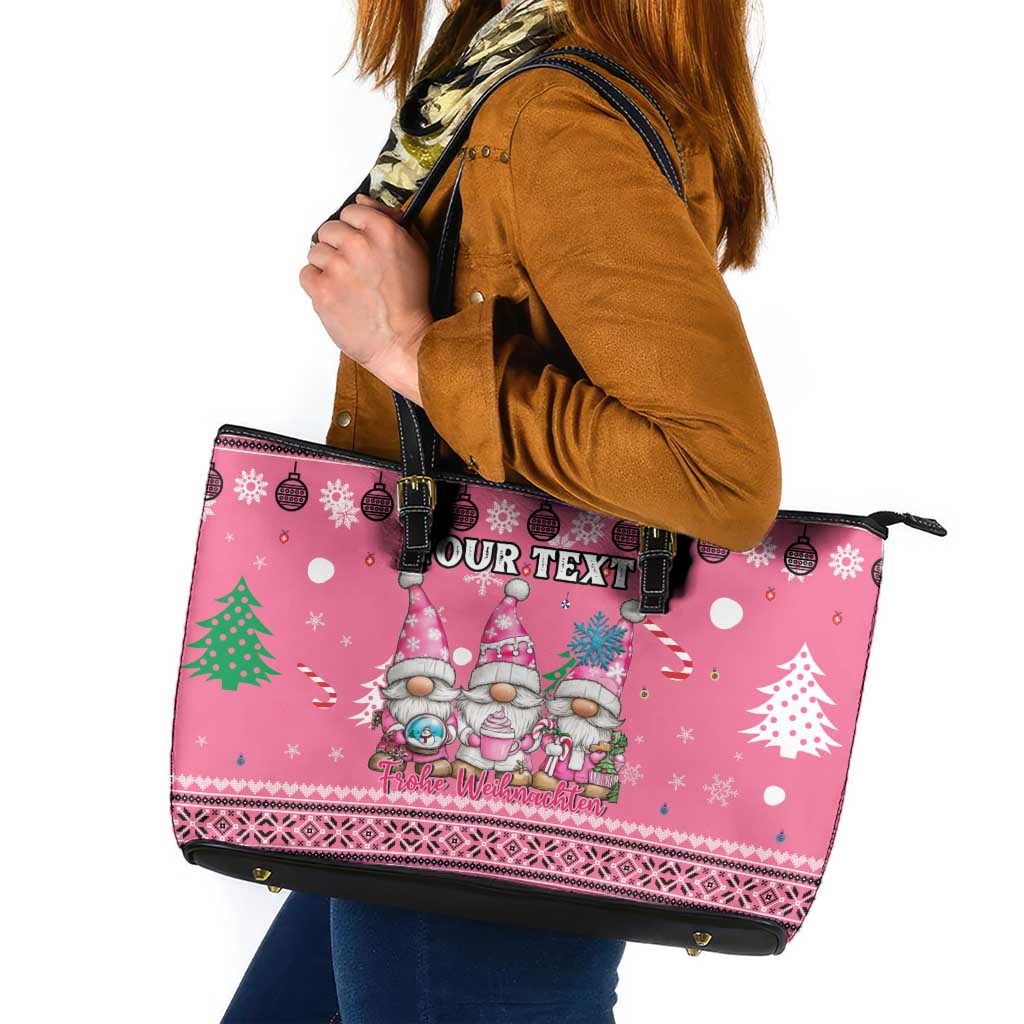 Personalised Germany Christmas Leather Tote Bag Cute Pink Gnome Frohe Weihnachten - Wonder Print Shop