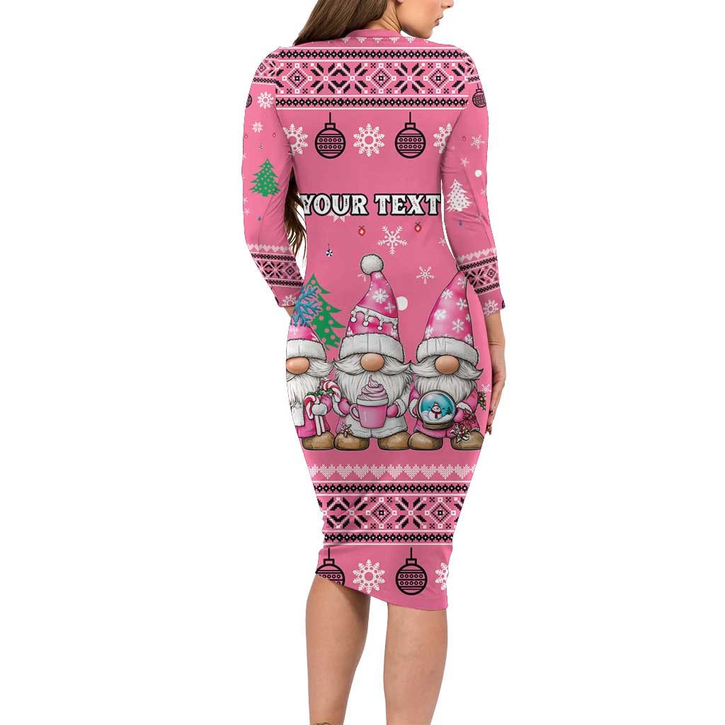 Personalised Germany Christmas Long Sleeve Bodycon Dress Cute Pink Gnome Frohe Weihnachten - Wonder Print Shop