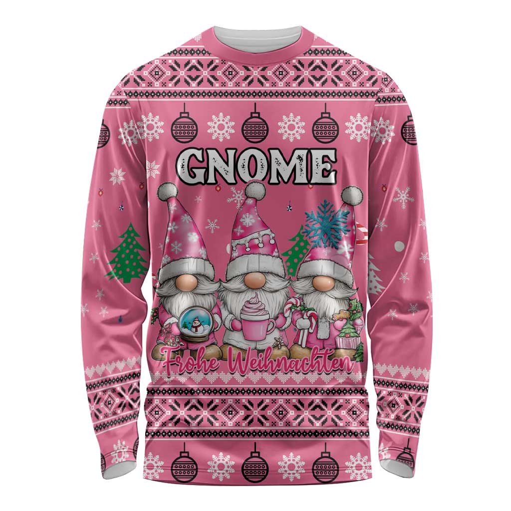 Personalised Germany Christmas Long Sleeve Shirt Cute Pink Gnome Frohe Weihnachten - Wonder Print Shop