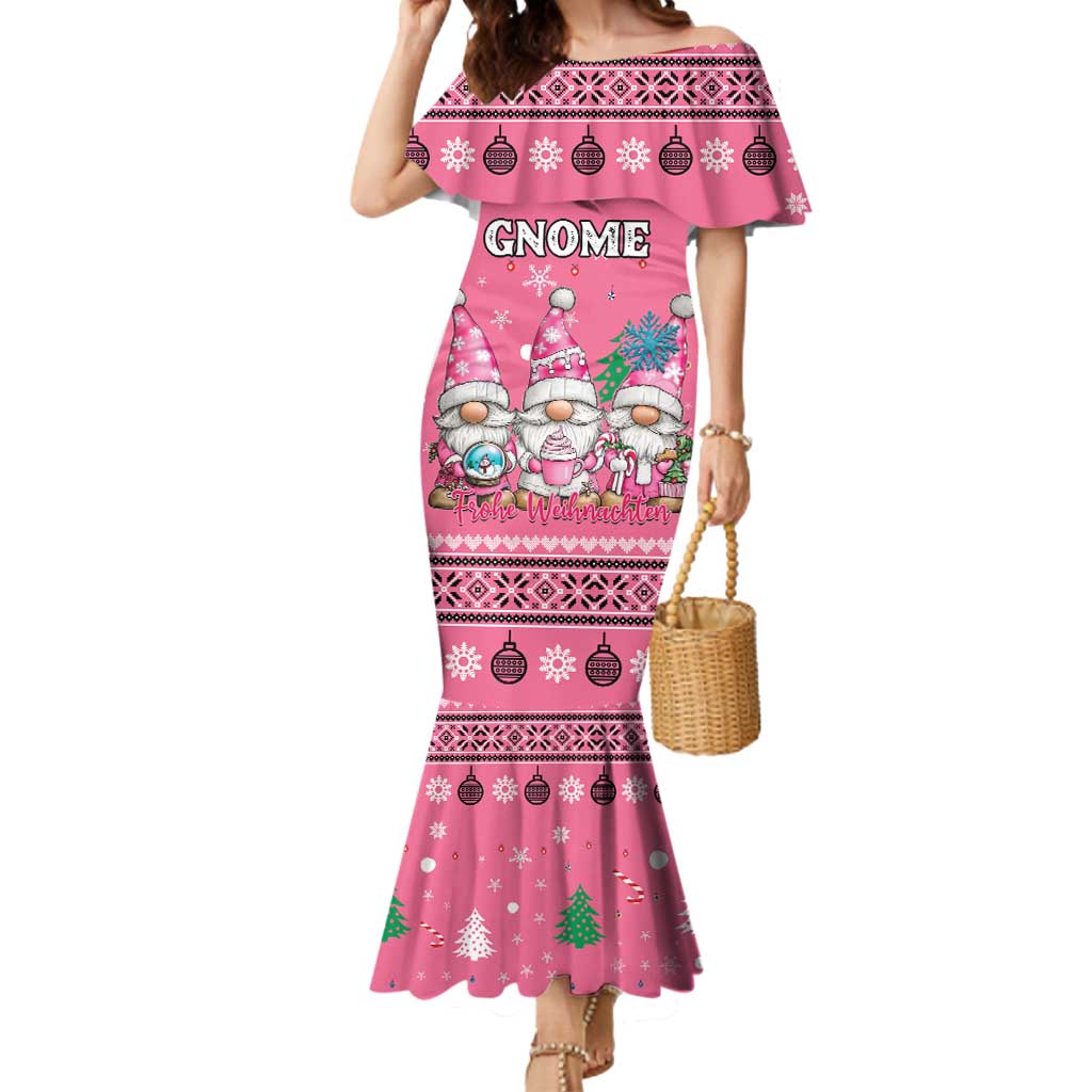 Personalised Germany Christmas Mermaid Dress Cute Pink Gnome Frohe Weihnachten - Wonder Print Shop