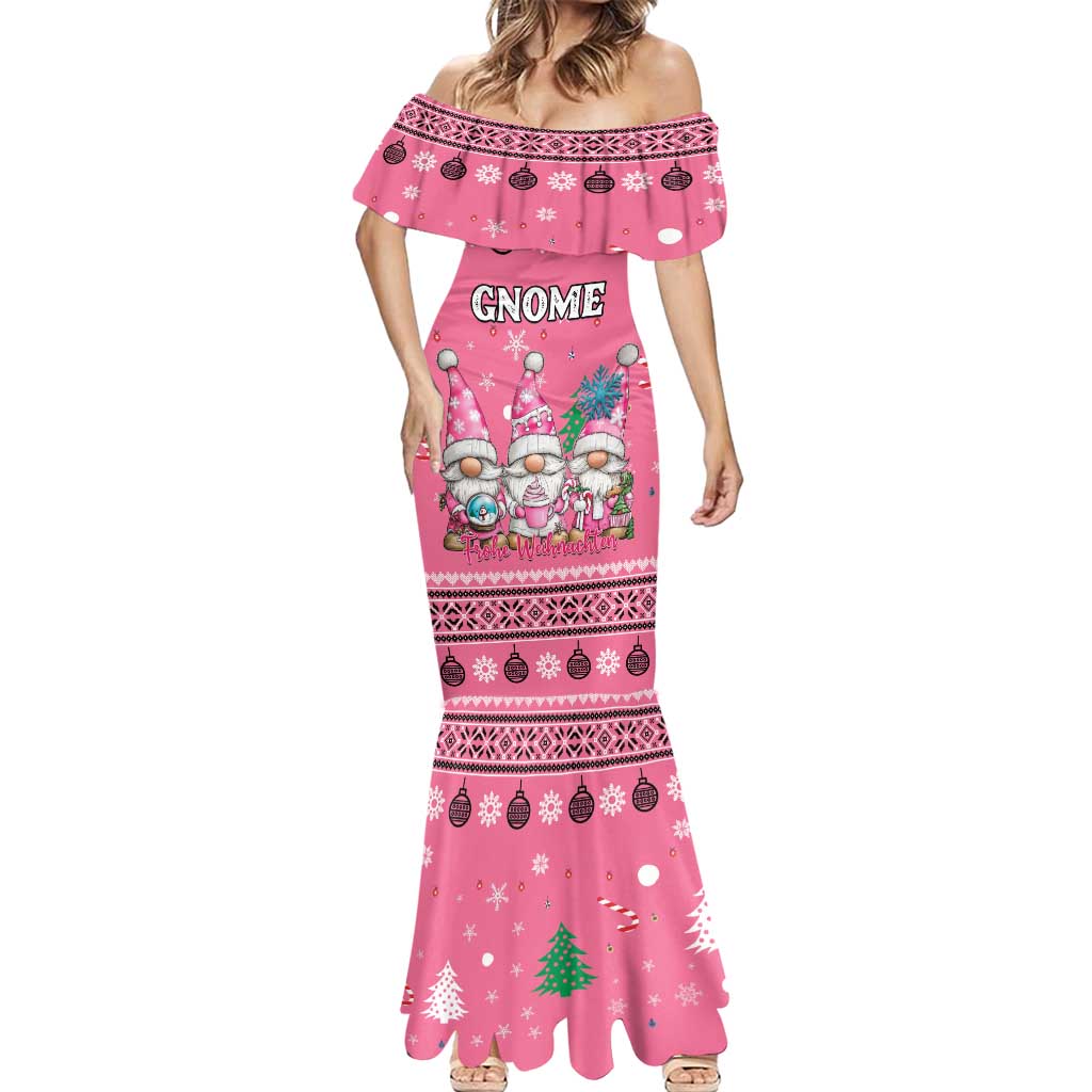Personalised Germany Christmas Mermaid Dress Cute Pink Gnome Frohe Weihnachten - Wonder Print Shop