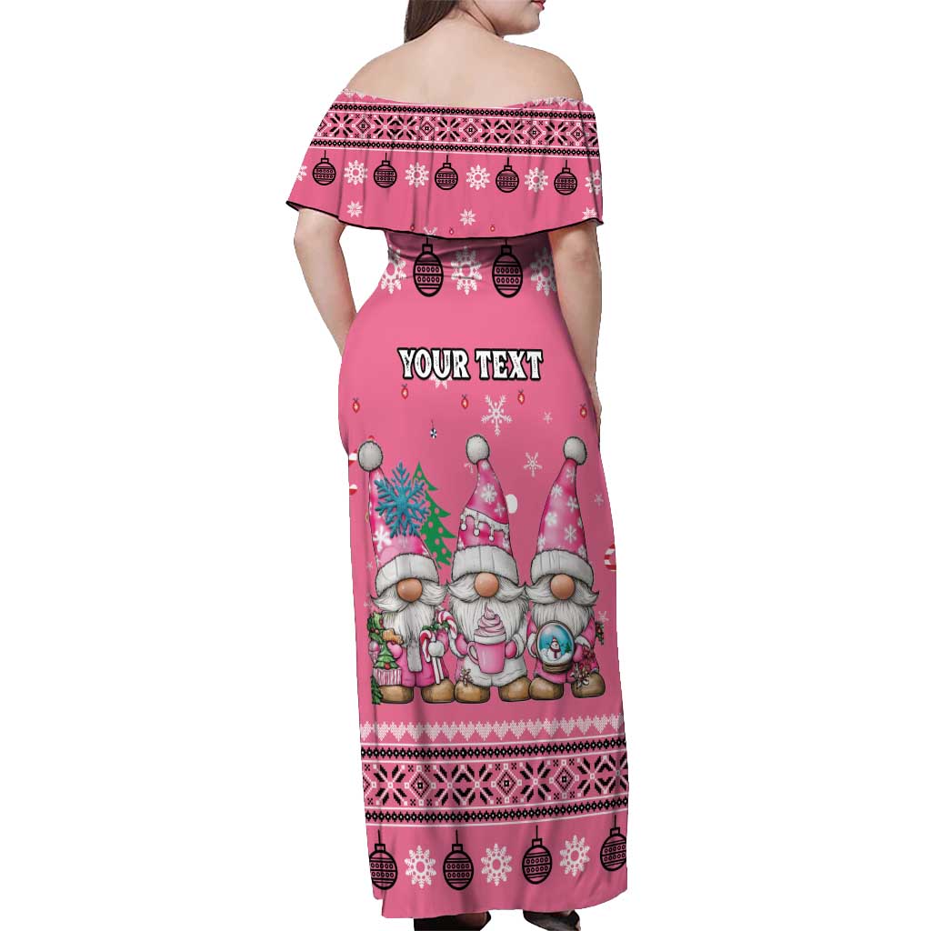 Personalised Germany Christmas Off Shoulder Maxi Dress Cute Pink Gnome Frohe Weihnachten - Wonder Print Shop