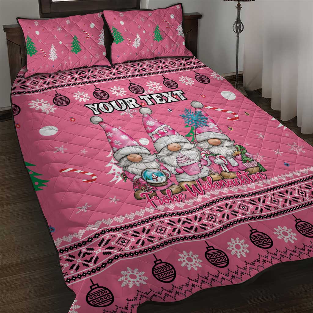 Personalised Germany Christmas Quilt Bed Set Cute Pink Gnome Frohe Weihnachten - Wonder Print Shop