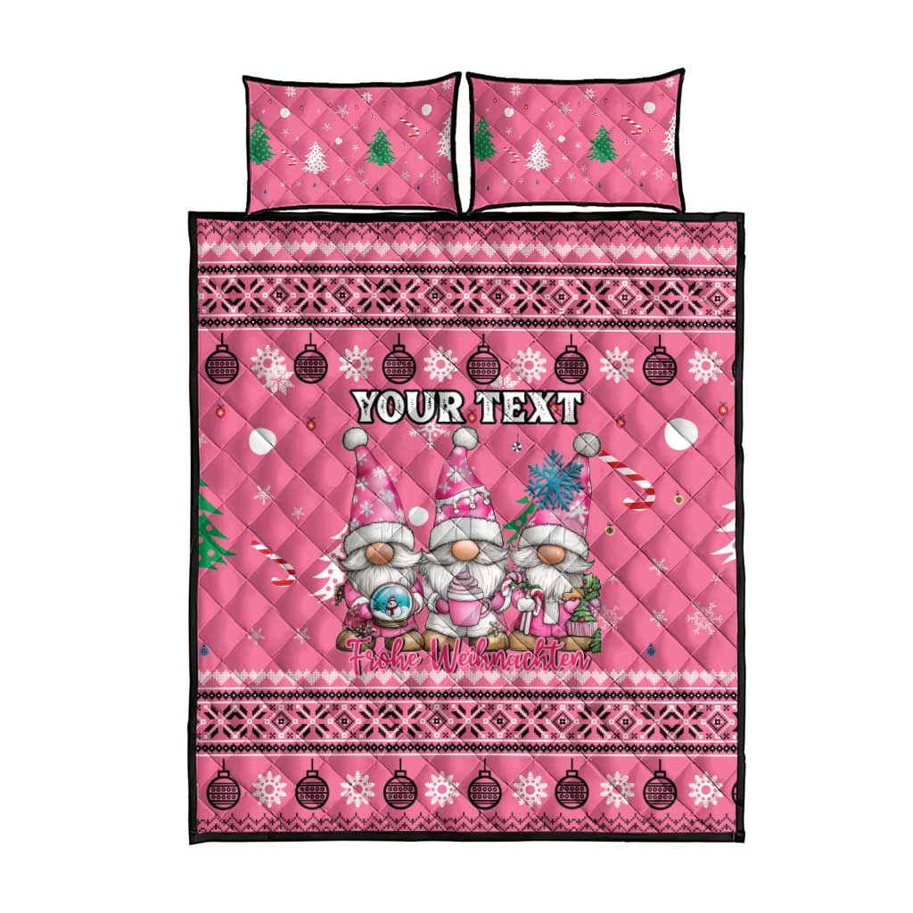 Personalised Germany Christmas Quilt Bed Set Cute Pink Gnome Frohe Weihnachten - Wonder Print Shop