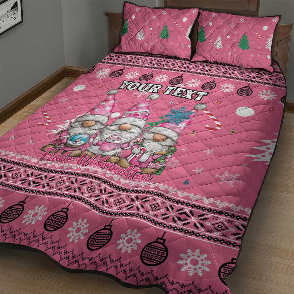Personalised Germany Christmas Quilt Bed Set Cute Pink Gnome Frohe Weihnachten - Wonder Print Shop