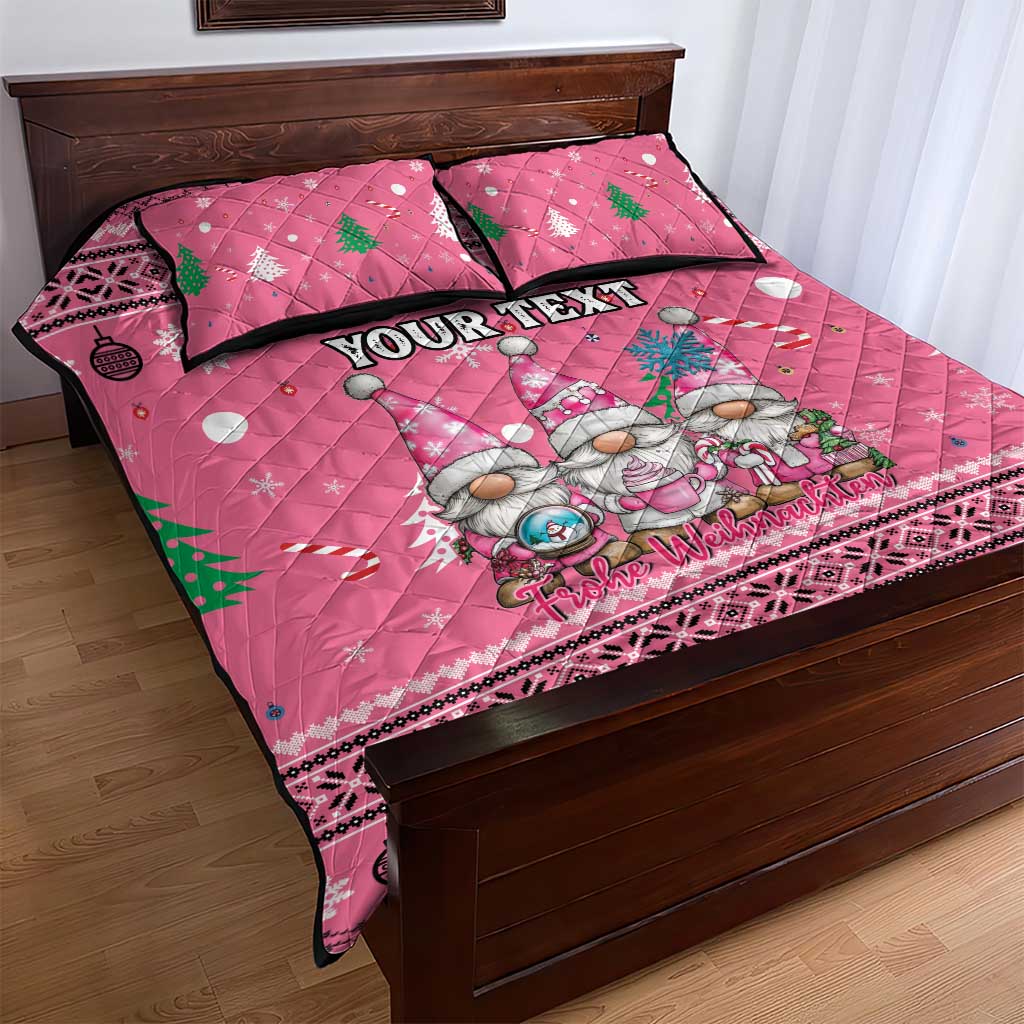 Personalised Germany Christmas Quilt Bed Set Cute Pink Gnome Frohe Weihnachten - Wonder Print Shop