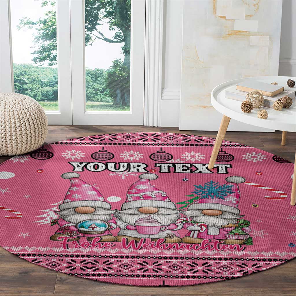 Personalised Germany Christmas Round Carpet Cute Pink Gnome Frohe Weihnachten