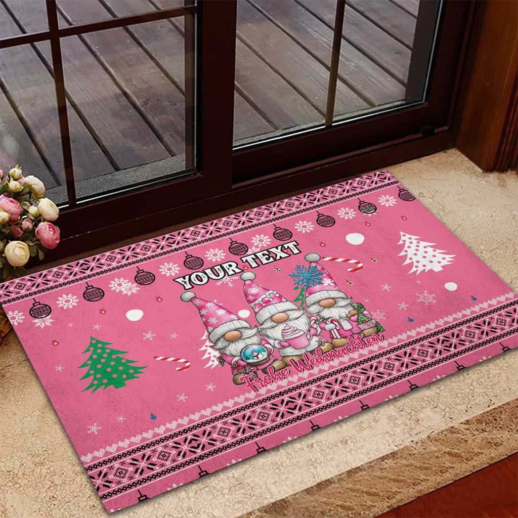 Personalised Germany Christmas Rubber Doormat Cute Pink Gnome Frohe Weihnachten - Wonder Print Shop