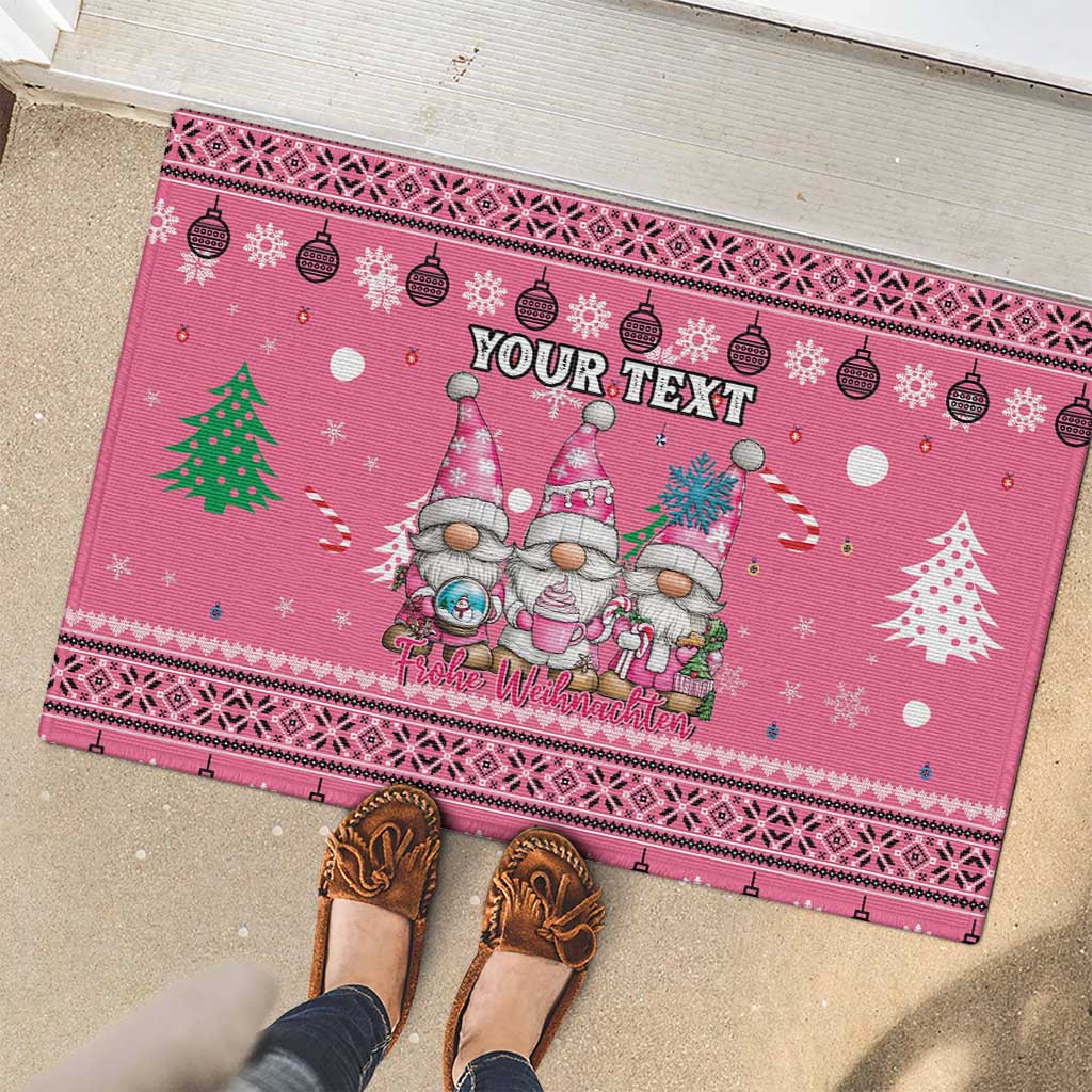Personalised Germany Christmas Rubber Doormat Cute Pink Gnome Frohe Weihnachten - Wonder Print Shop