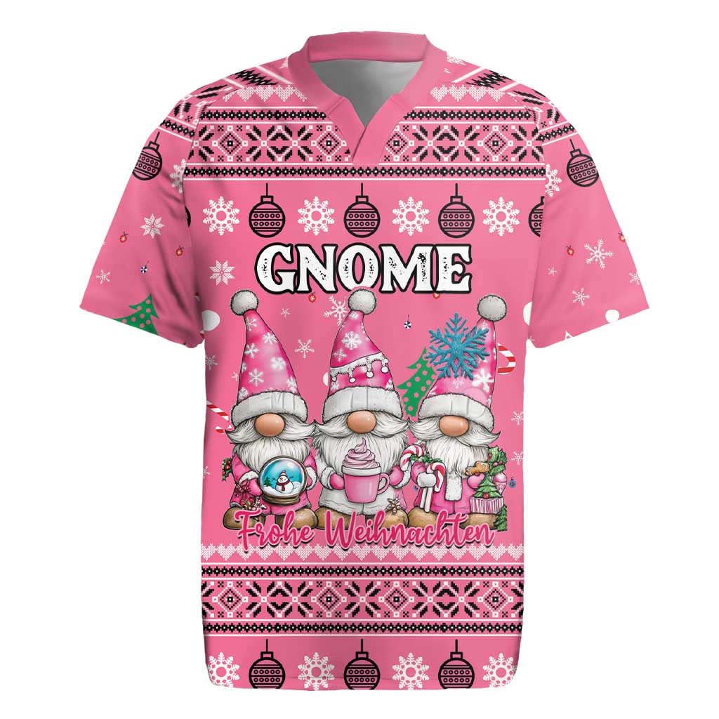 Personalised Germany Christmas Rugby Jersey Cute Pink Gnome Frohe Weihnachten - Wonder Print Shop