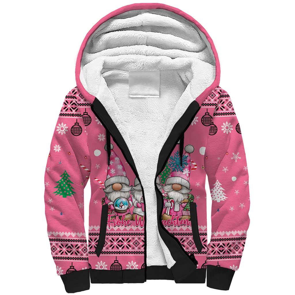 Personalised Germany Christmas Sherpa Hoodie Cute Pink Gnome Frohe Weihnachten - Wonder Print Shop