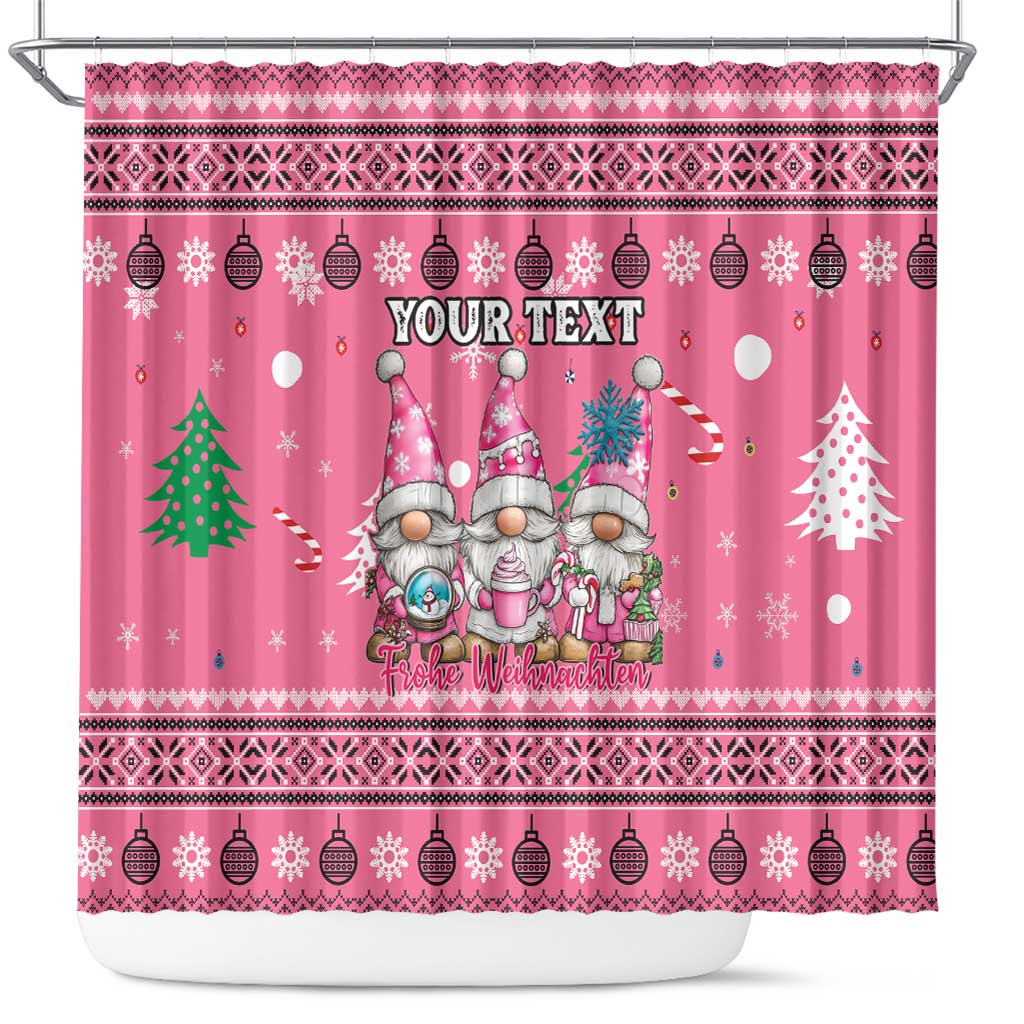 Personalised Germany Christmas Shower Curtain Cute Pink Gnome Frohe Weihnachten