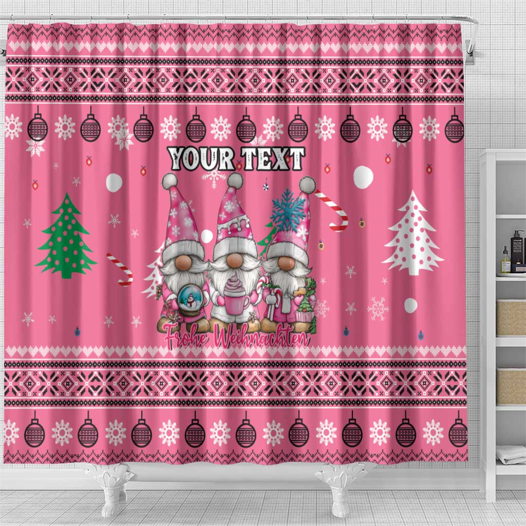 Personalised Germany Christmas Shower Curtain Cute Pink Gnome Frohe Weihnachten