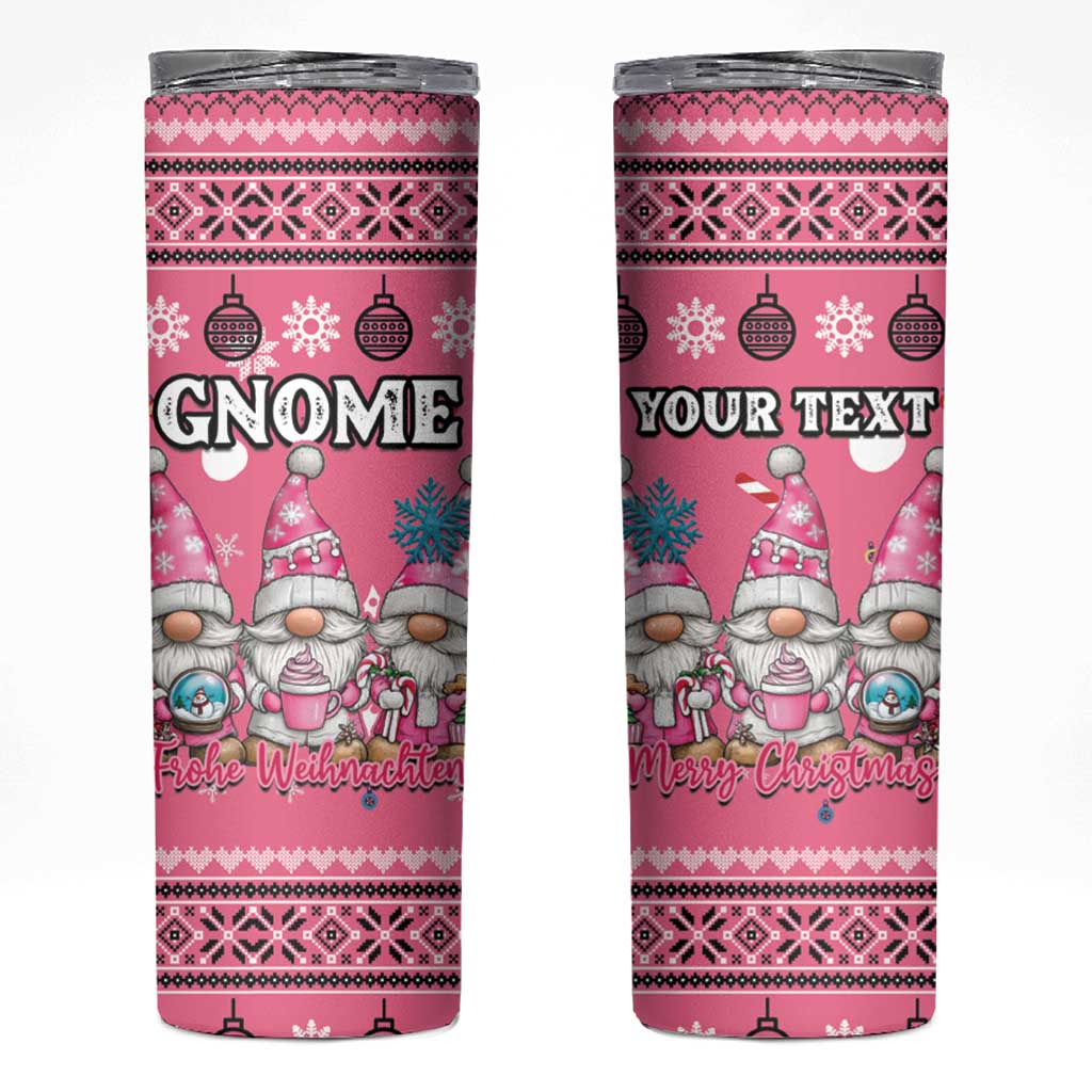 Personalised Germany Christmas Skinny Tumbler Cute Pink Gnome Frohe Weihnachten - Wonder Print Shop