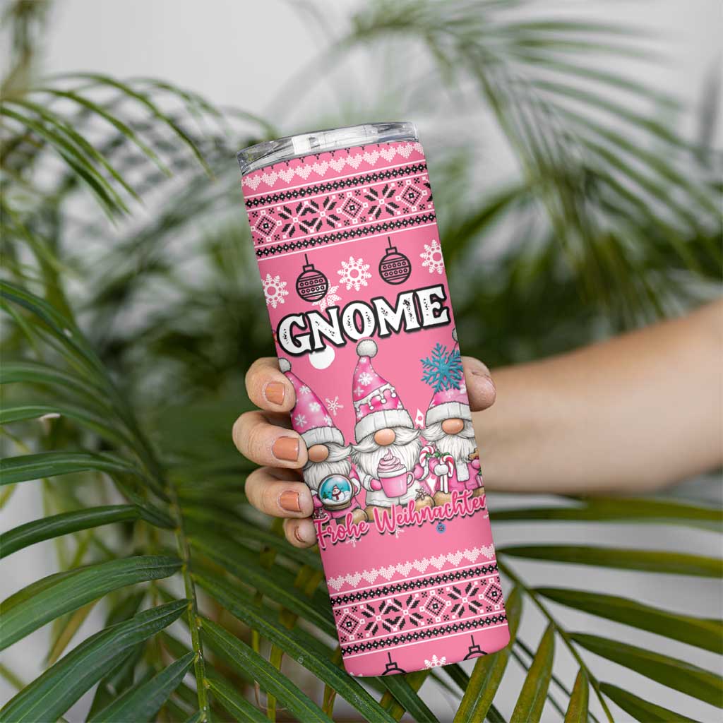 Personalised Germany Christmas Skinny Tumbler Cute Pink Gnome Frohe Weihnachten - Wonder Print Shop
