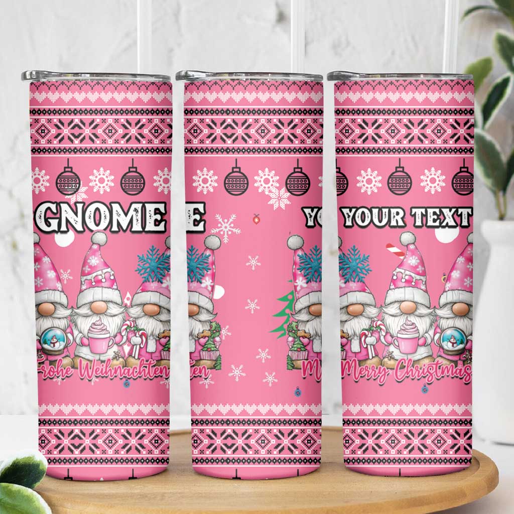 Personalised Germany Christmas Skinny Tumbler Cute Pink Gnome Frohe Weihnachten - Wonder Print Shop
