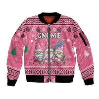 Personalised Germany Christmas Sleeve Zip Bomber Jacket Cute Pink Gnome Frohe Weihnachten - Wonder Print Shop