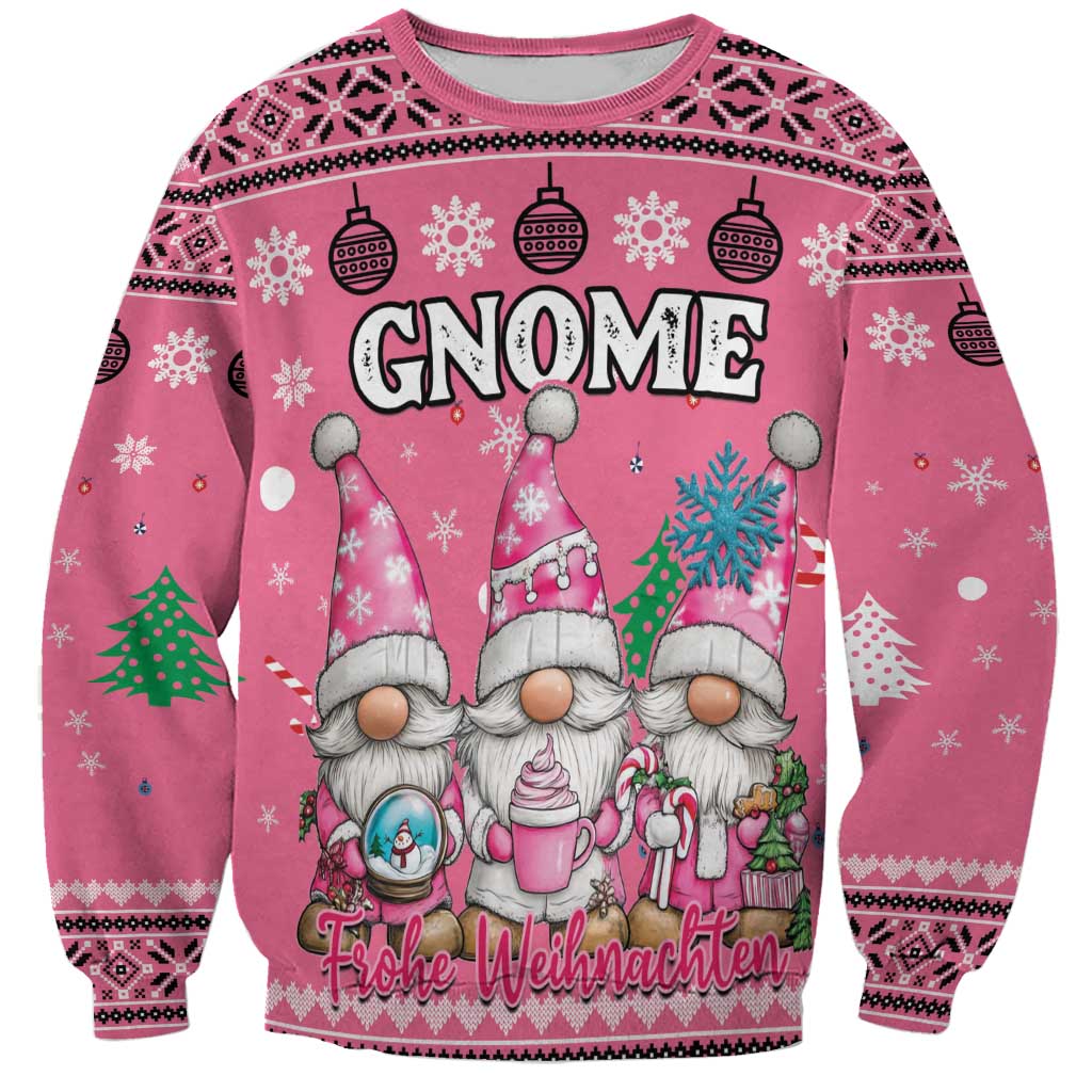 Personalised Germany Christmas Sweatshirt Cute Pink Gnome Frohe Weihnachten - Wonder Print Shop