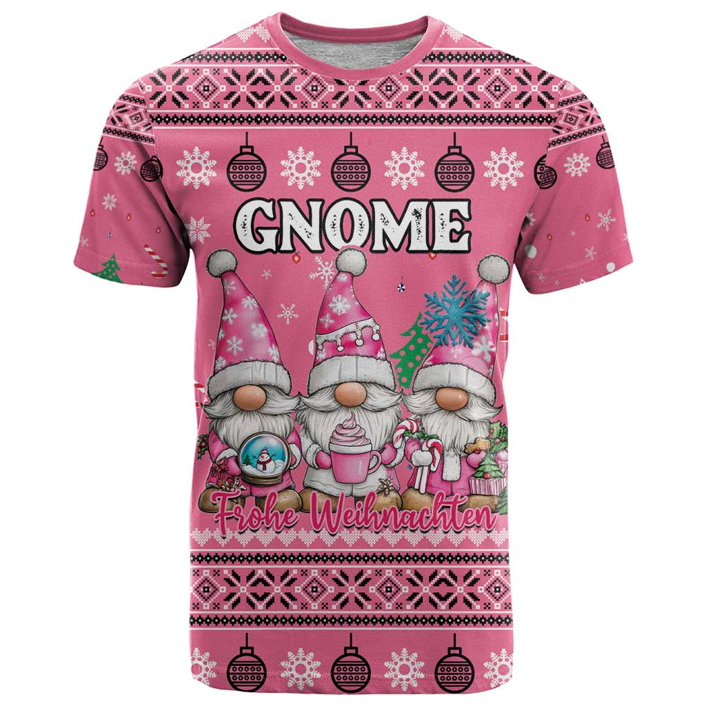 Personalised Germany Christmas T Shirt Cute Pink Gnome Frohe Weihnachten - Wonder Print Shop