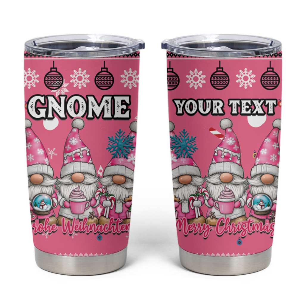Personalised Germany Christmas Tumbler Cup Cute Pink Gnome Frohe Weihnachten - Wonder Print Shop
