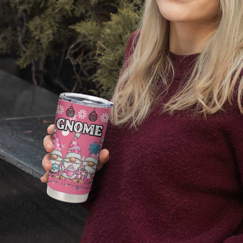 Personalised Germany Christmas Tumbler Cup Cute Pink Gnome Frohe Weihnachten - Wonder Print Shop
