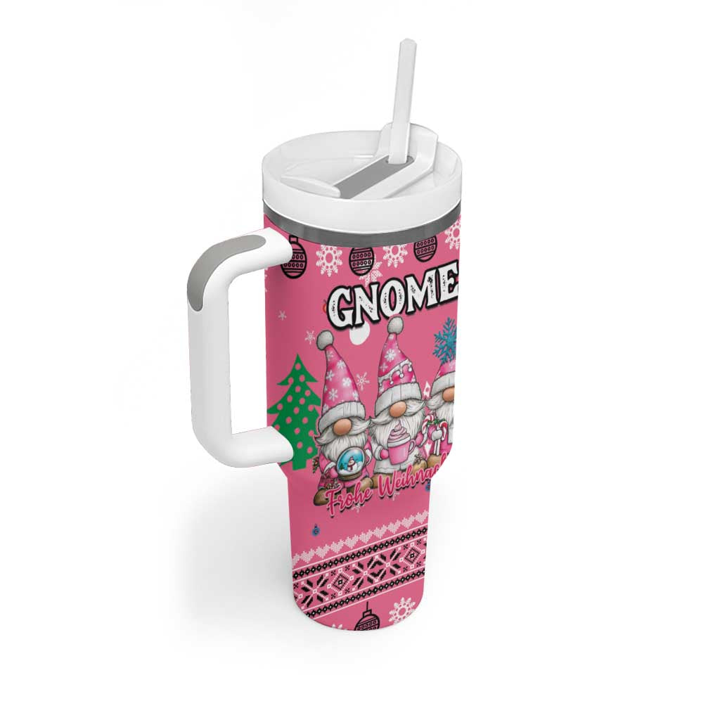 Personalised Germany Christmas Tumbler With Handle Cute Pink Gnome Frohe Weihnachten - Wonder Print Shop