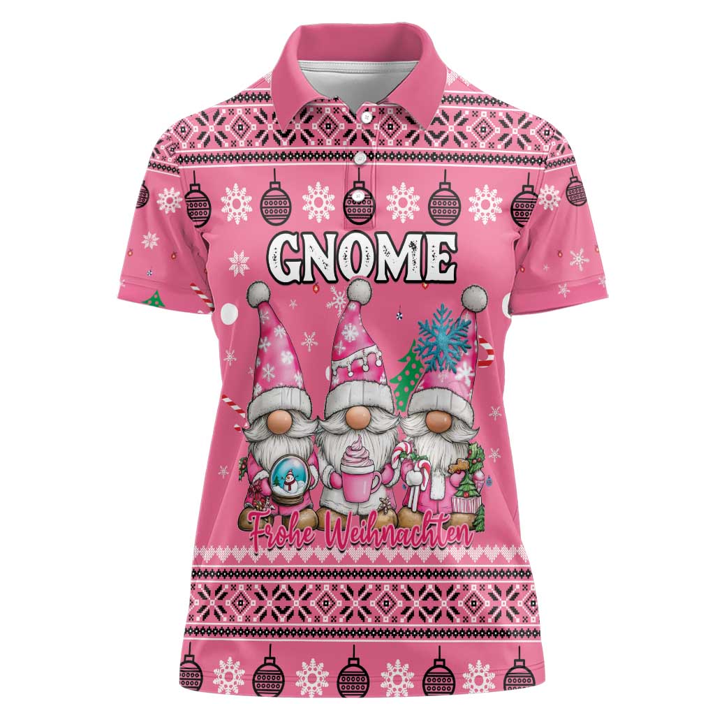 Personalised Germany Christmas Women Polo Shirt Cute Pink Gnome Frohe Weihnachten - Wonder Print Shop