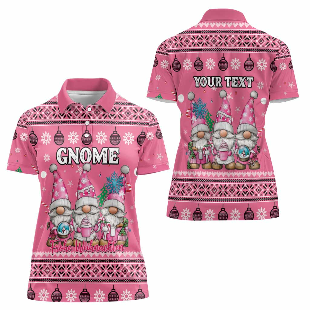 Personalised Germany Christmas Women Polo Shirt Cute Pink Gnome Frohe Weihnachten - Wonder Print Shop