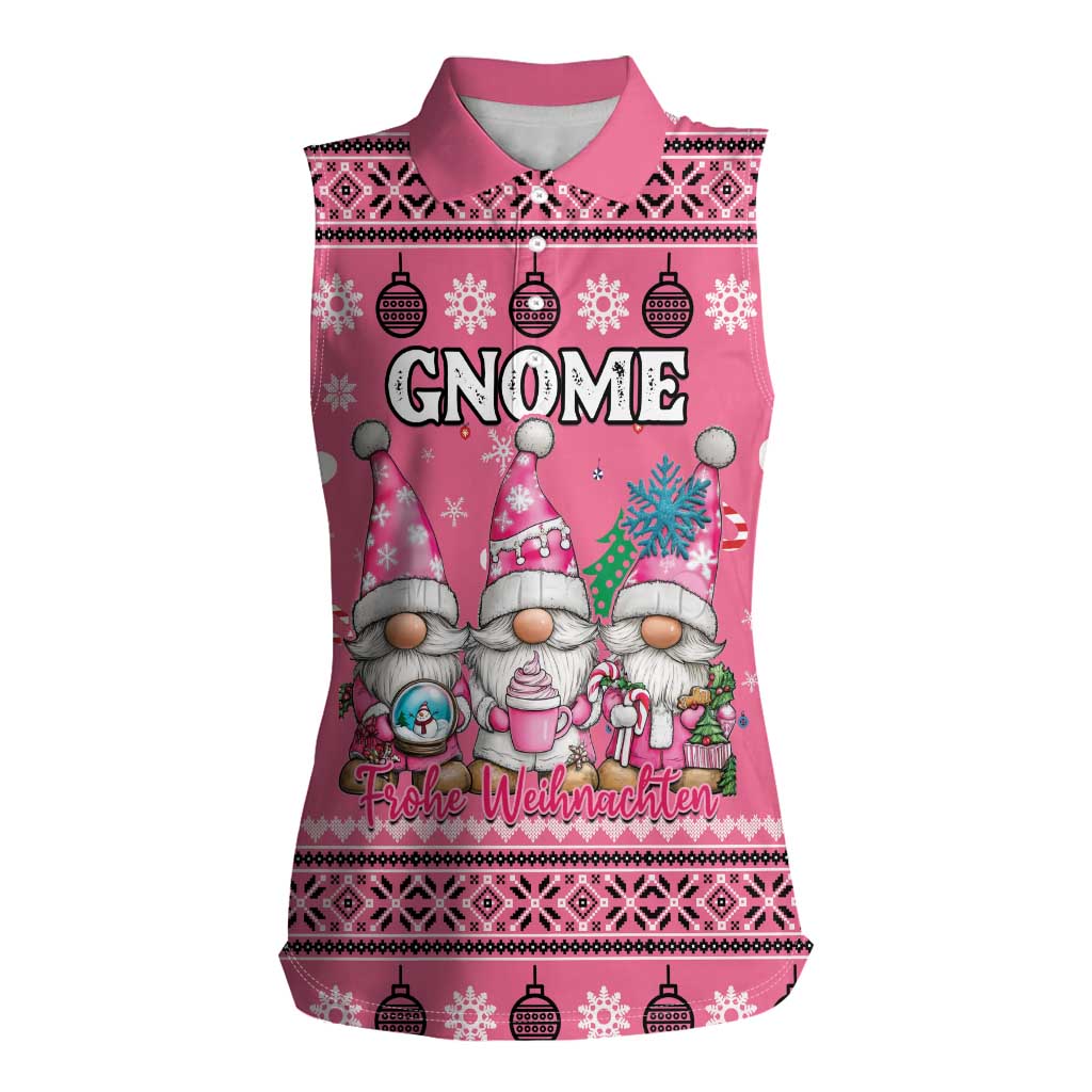 Personalised Germany Christmas Women Sleeveless Polo Shirt Cute Pink Gnome Frohe Weihnachten - Wonder Print Shop