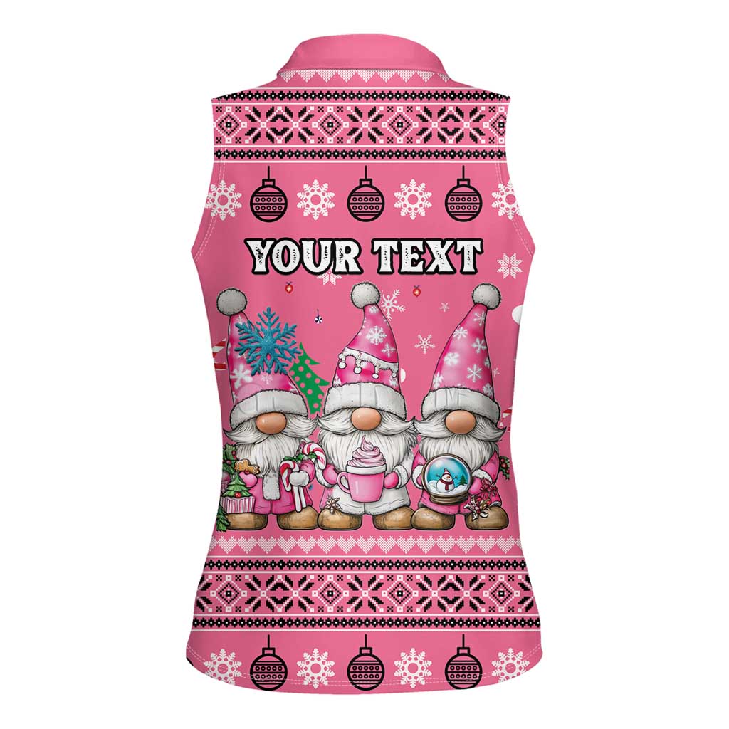 Personalised Germany Christmas Women Sleeveless Polo Shirt Cute Pink Gnome Frohe Weihnachten - Wonder Print Shop