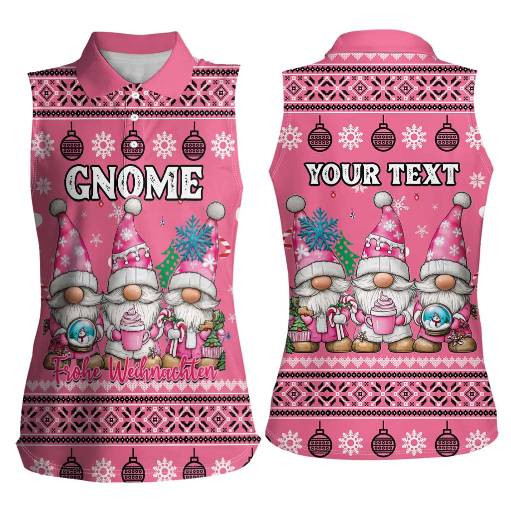Personalised Germany Christmas Women Sleeveless Polo Shirt Cute Pink Gnome Frohe Weihnachten - Wonder Print Shop