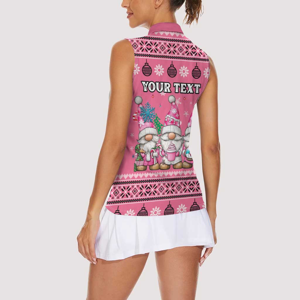 Personalised Germany Christmas Women Sleeveless Polo Shirt Cute Pink Gnome Frohe Weihnachten - Wonder Print Shop