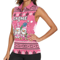 Personalised Germany Christmas Women Sleeveless Polo Shirt Cute Pink Gnome Frohe Weihnachten - Wonder Print Shop
