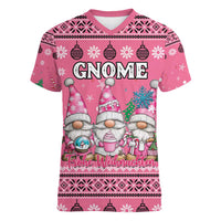 Personalised Germany Christmas Women V-Neck T-Shirt Cute Pink Gnome Frohe Weihnachten - Wonder Print Shop