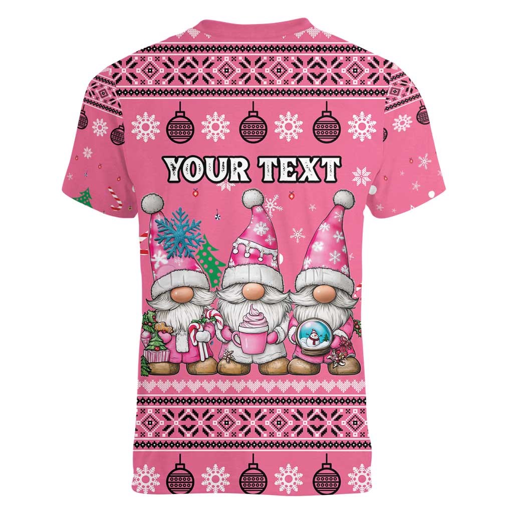 Personalised Germany Christmas Women V-Neck T-Shirt Cute Pink Gnome Frohe Weihnachten - Wonder Print Shop