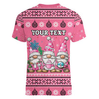 Personalised Germany Christmas Women V-Neck T-Shirt Cute Pink Gnome Frohe Weihnachten - Wonder Print Shop