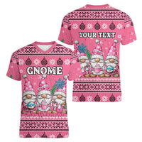 Personalised Germany Christmas Women V-Neck T-Shirt Cute Pink Gnome Frohe Weihnachten - Wonder Print Shop