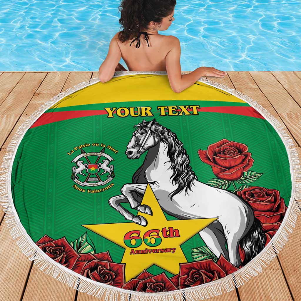 Personalised Burkina Faso Republic Day Beach Blanket Happy 66th Anniversary with White Stallion - Wonder Print Shop